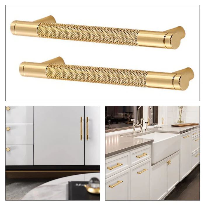 Modern Aluminum Gold Knurled Kitchen Cabinet Pulls Bar Handles