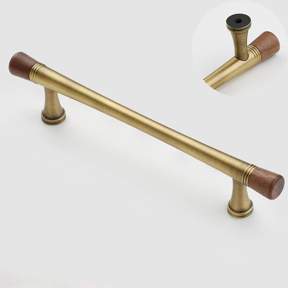 Vintage Walnut Brass Cabinet Pulls