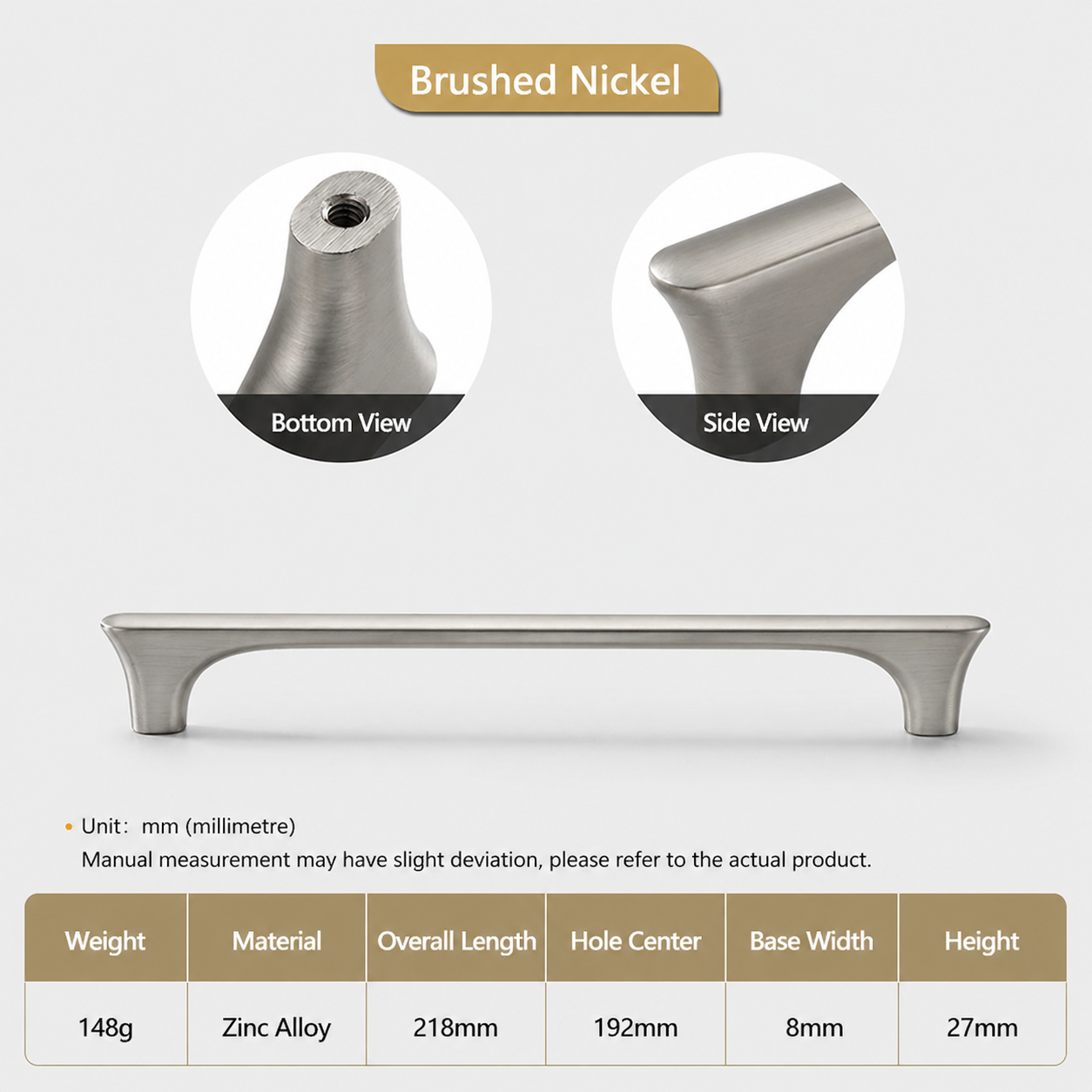 Brushed Nickel Zinc Alloy Cabinet Handles For Kitchen