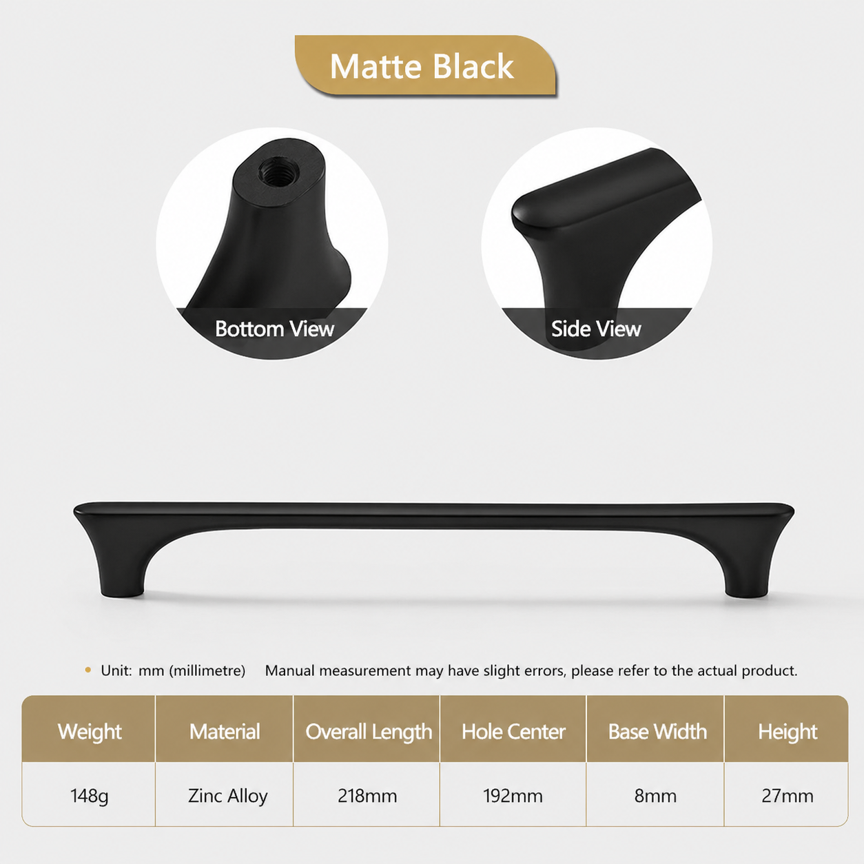 Matt Black Zinc Alloy Cabinet Handles For Kitchen