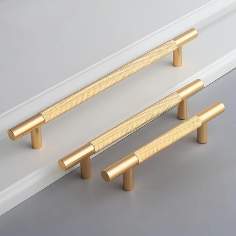 Retro Gold Solid Brass Knurled Cabinet Handles