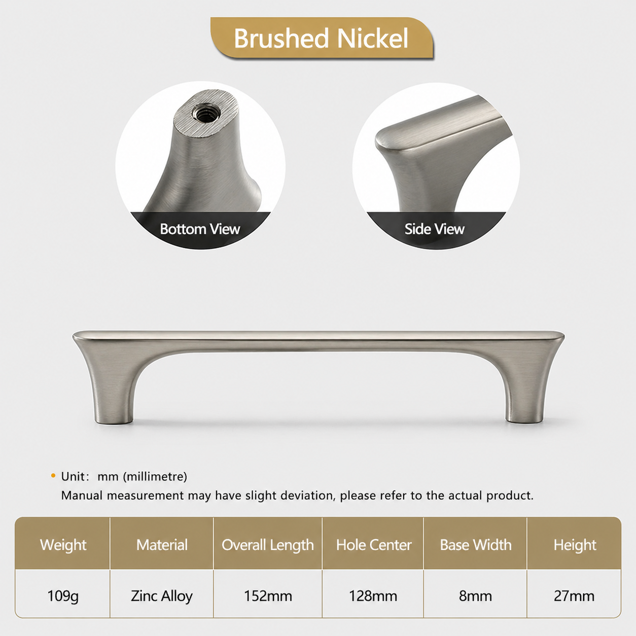 Brushed Nickel Zinc Alloy Cabinet Handles For Kitchen