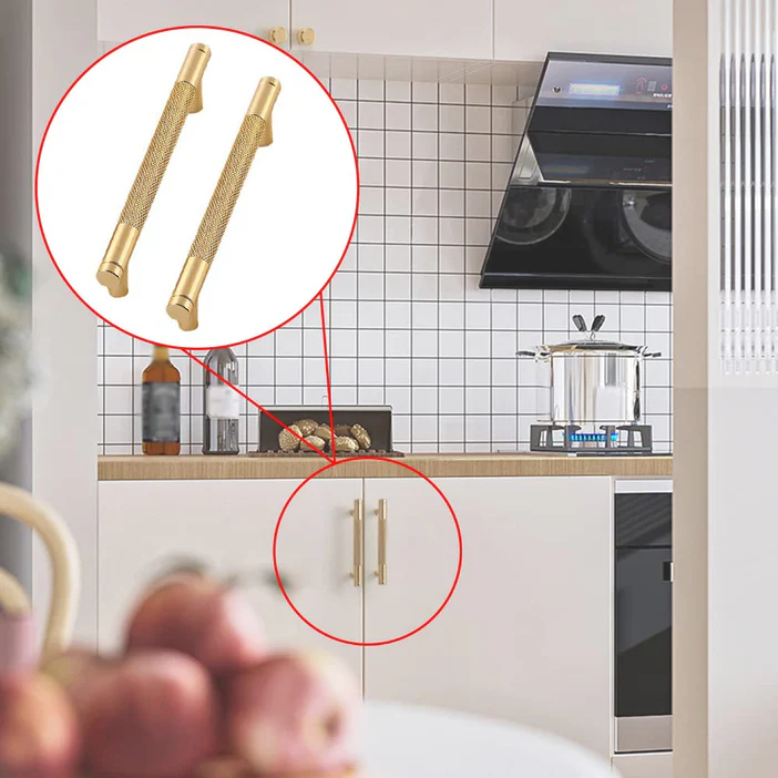 Modern Aluminum Gold Knurled Kitchen Cabinet Pulls Bar Handles