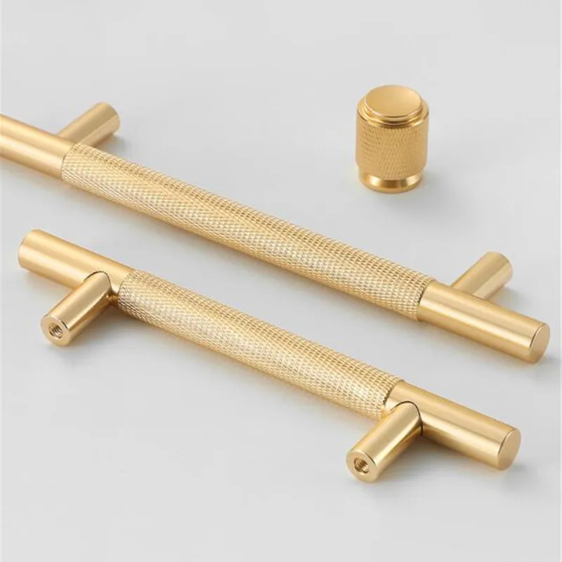 Moderne Aluminium Gold Gerändelte Küchenschrankgriffe Stangengriffe