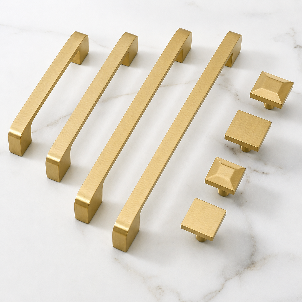 Square Gold Solid Brass Kitchen Cabinet Pulls