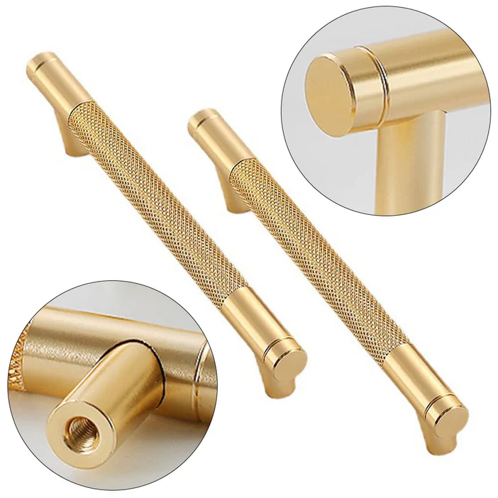 Modern Aluminum Gold Knurled Kitchen Cabinet Pulls Bar Handles
