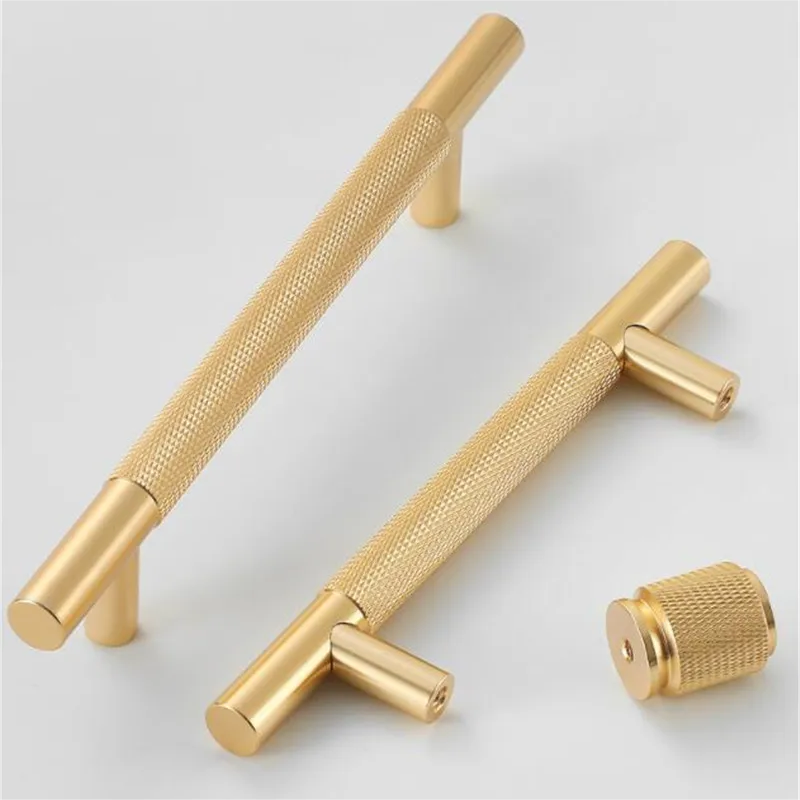 Modern Aluminum Gold Knurled Kitchen Cabinet Pulls Bar Handles