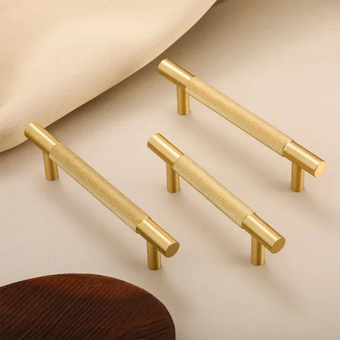 Retro Gold Massiv Messing Gerändelte Griffe
