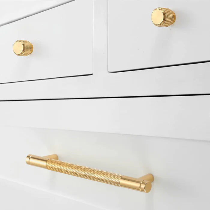 Modern Aluminum Gold Knurled Kitchen Cabinet Pulls Bar Handles