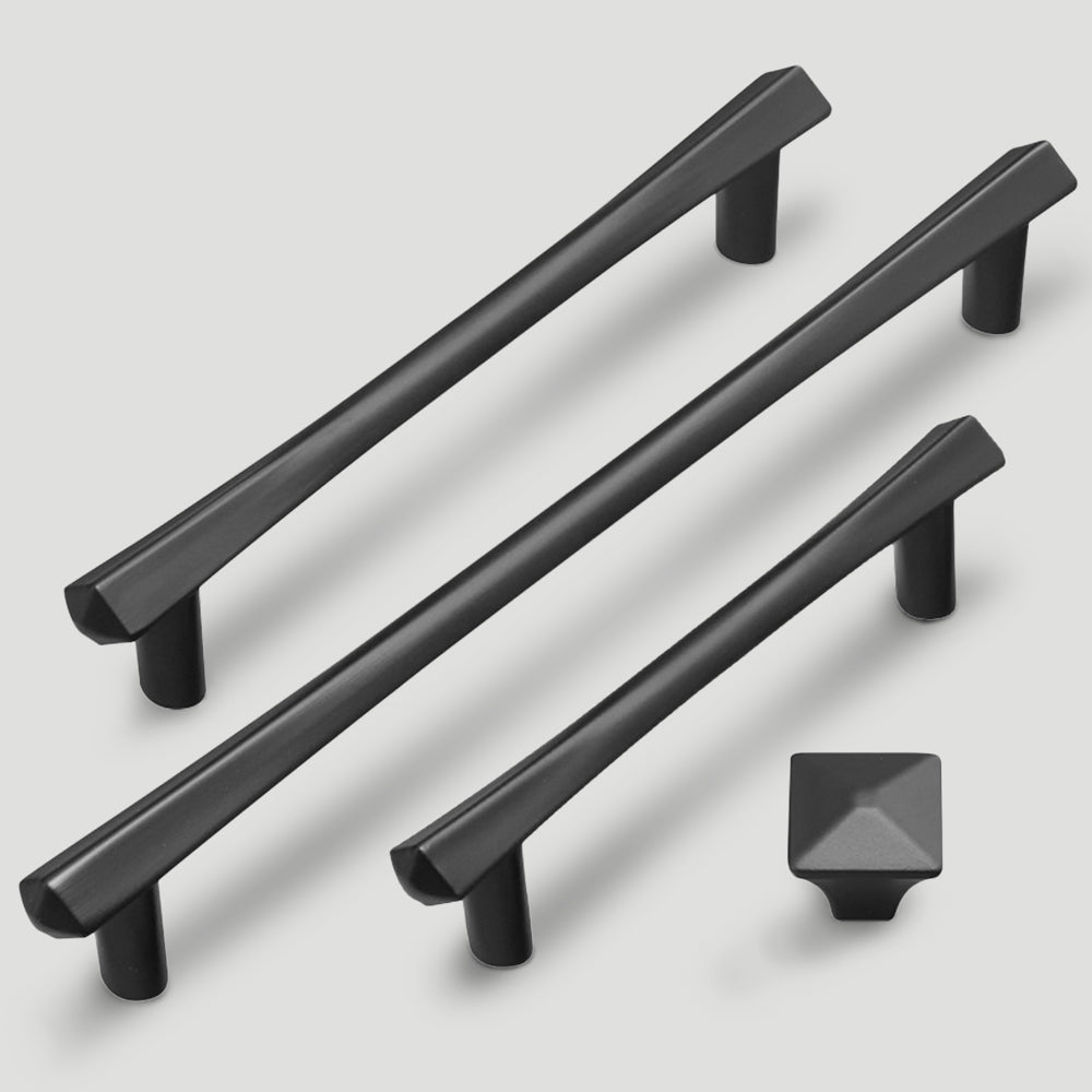 Moderne schwarze Küchenschrankgriffe und Knöpfe