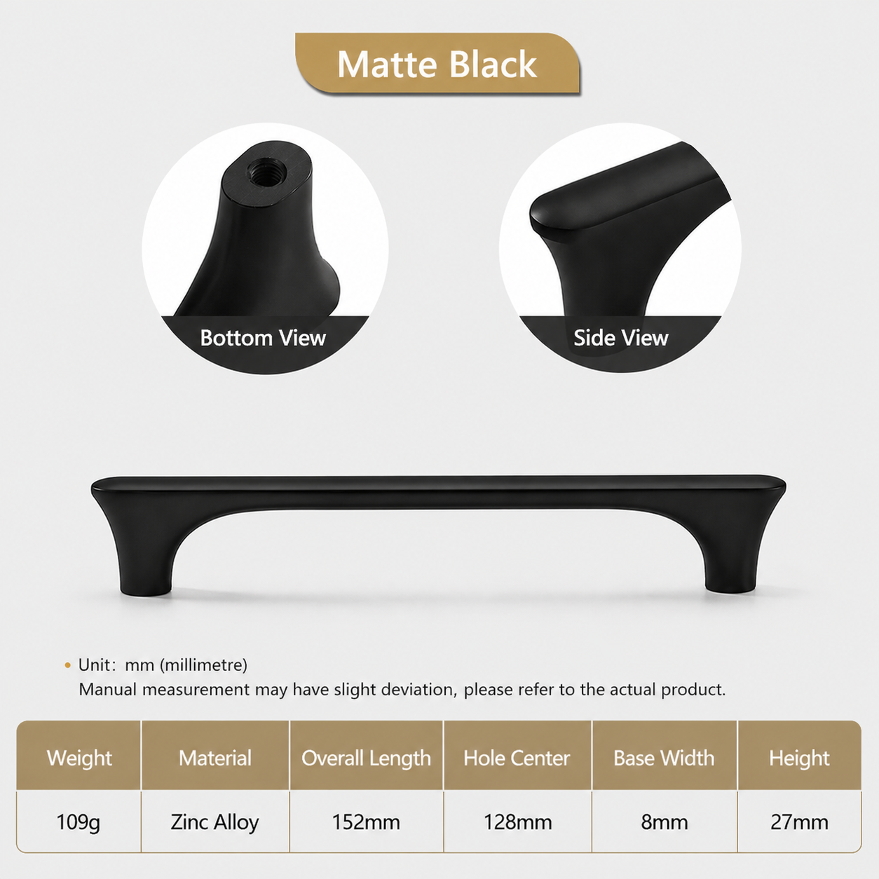 Matt Black Zinc Alloy Cabinet Handles For Kitchen